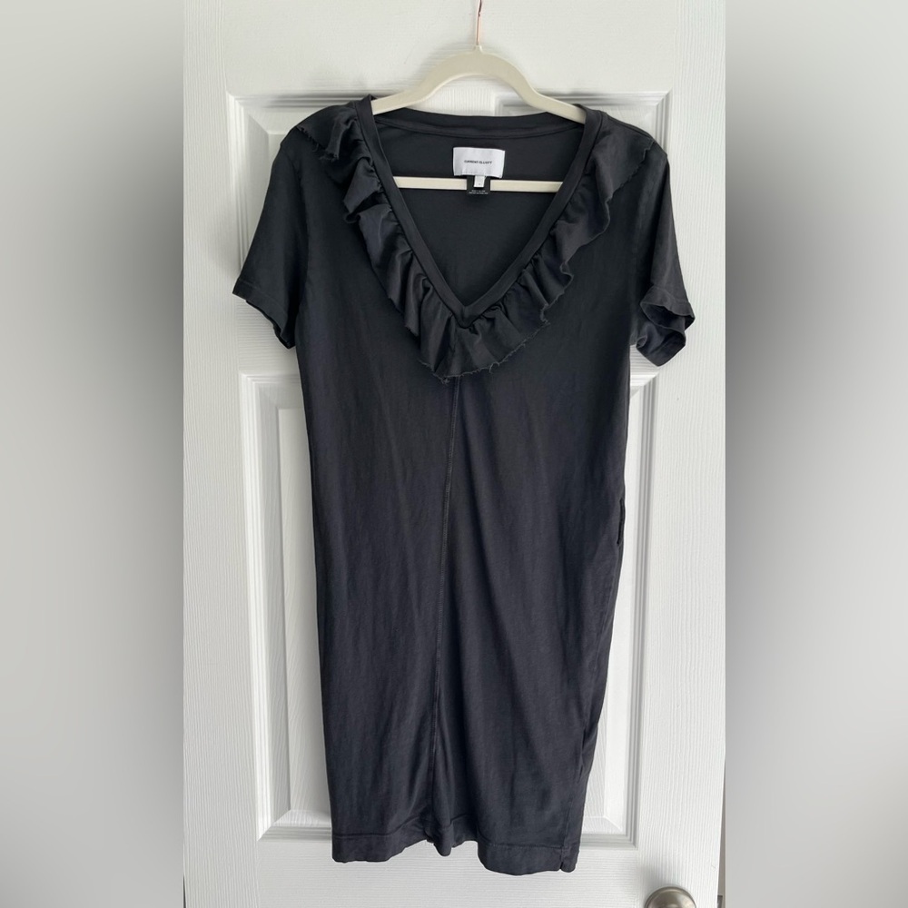 Current/Elliott Heather Grey Ruffled V-Neck T-Shirt Mini Dress, Size 1 (S)